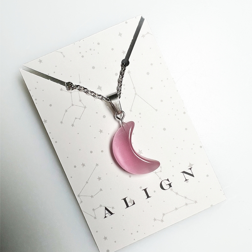 Rose Quartz Moon Pendant on Silver Chain